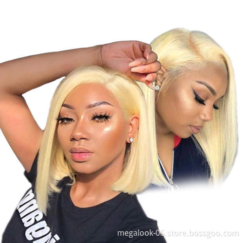 Brazilian Remy Human Hair Short Bob Transparent Lace Front Wig, Virgin Human Hair Frontal Lace Wig